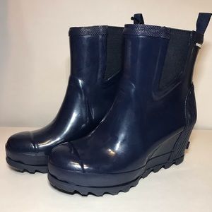 New Sorel Joan Rain Wedge Chelsea Gloss Navy